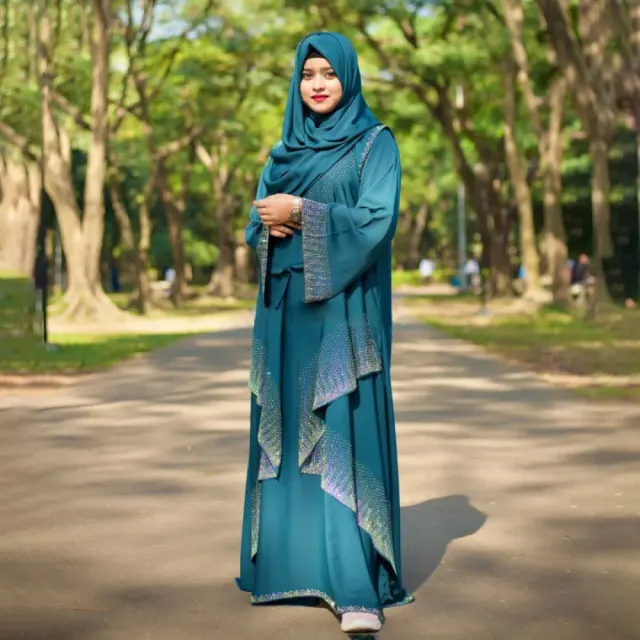 Teal Blue Layered Cape Irani Abaya Borka