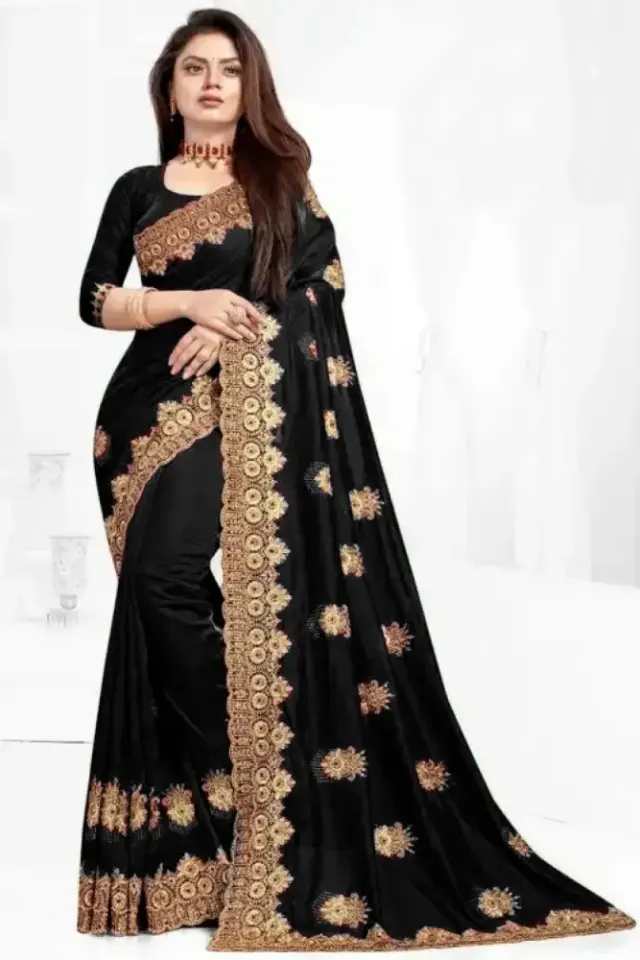 Georgette Embroidered Saree for Women s-3054 Bk