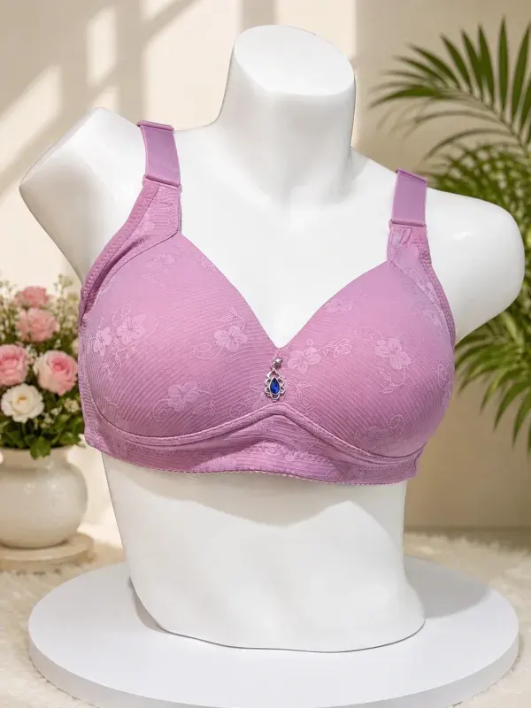 Purple Front Closure Full Coverage Wide Strap Comfort Bra