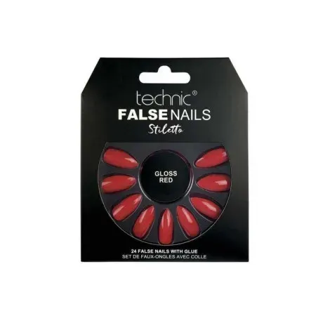 Technic Stiletto 24 False Nails With Glue - Gloss Red — TECHNIC beauty product