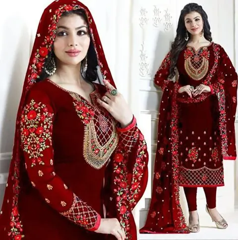 Elegant Maroon Embroidered Salwar Kameez with Dupatta – Blunel - Shopemart