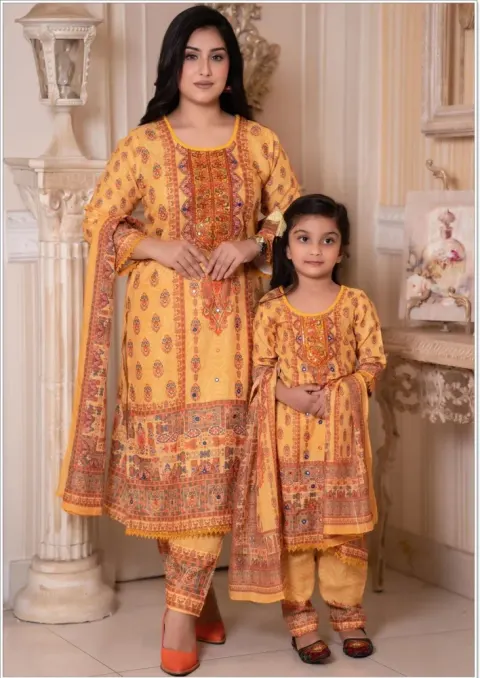 Mom & Daughter Matching Premium Cotton Three Piece Set - Shopemart
