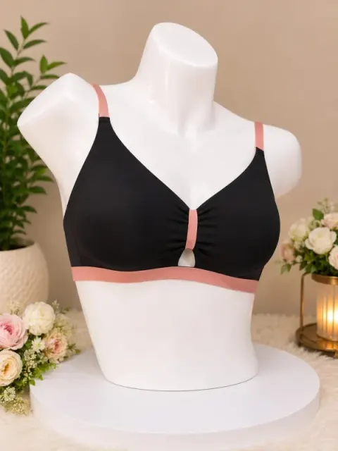Black Premium Love Nut Seamless Wireless Bra | Ultra Soft Light Padded Comfort Bra
