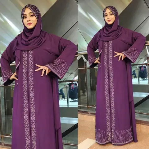 Purple Stone Work Embellished Irani Abaya Borka