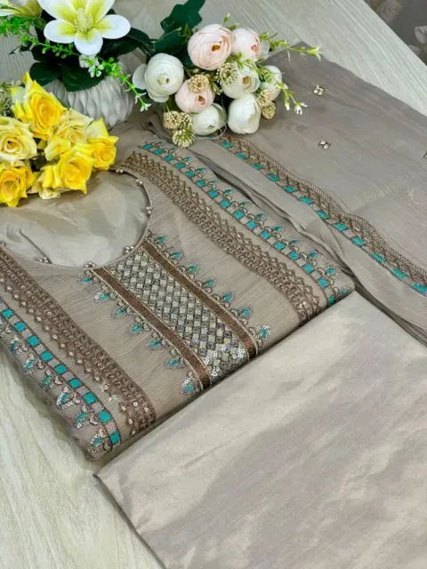 Silver Grey Embroidered Georgette Semi-Stitched Salwar Suit