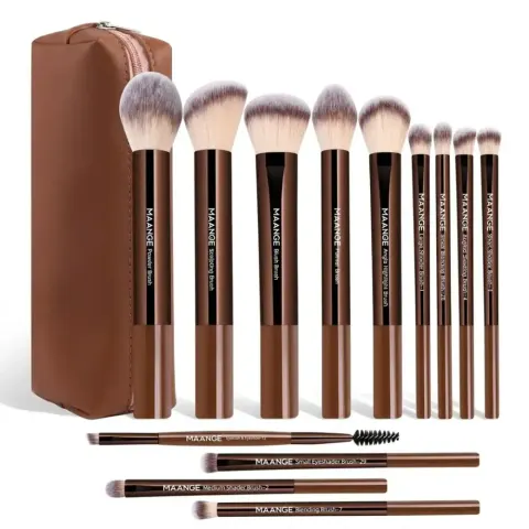 MAANGE 13pcs Professional Makeup Brush Set with Pouch - Brown — Maange