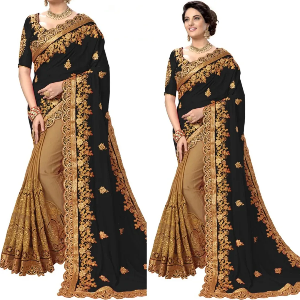 Georgette Embroidered Saree for Women S-4019 Bk