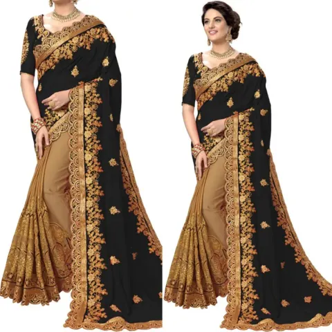 Georgette Embroidered Saree for Women S-4019 Bk