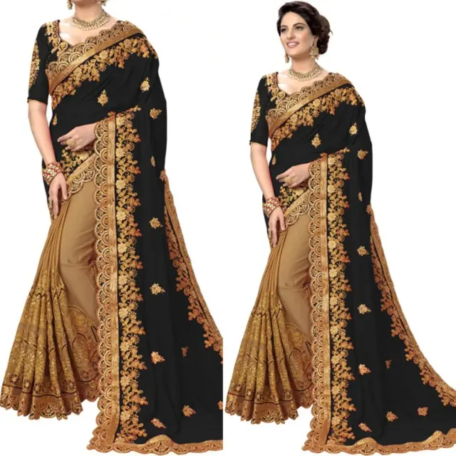 Georgette Embroidered Saree for Women S-4019 Bk