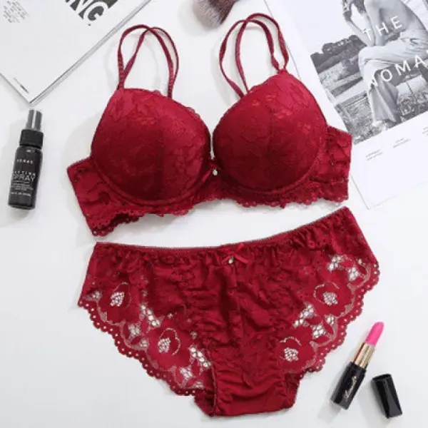 Maroon New NS Set – Elegant Floral Lace Bra & Panty Set for Women
