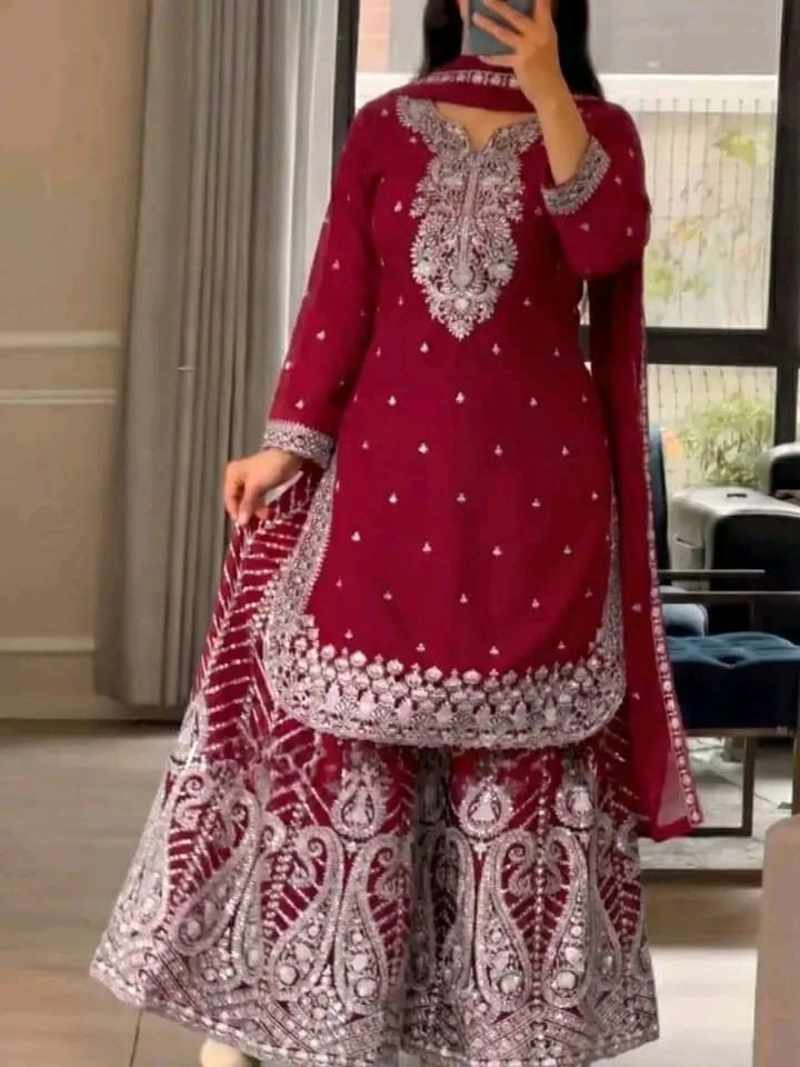 Premium Embroidered Soft Georgette Gharara Suit For Women AR-565 MR