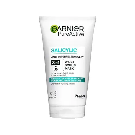 Garnier Pure Active Salicylic Anti-Imperfection Clay 3in1 Wash Scrub Mask 150ml — GARNIER face serum