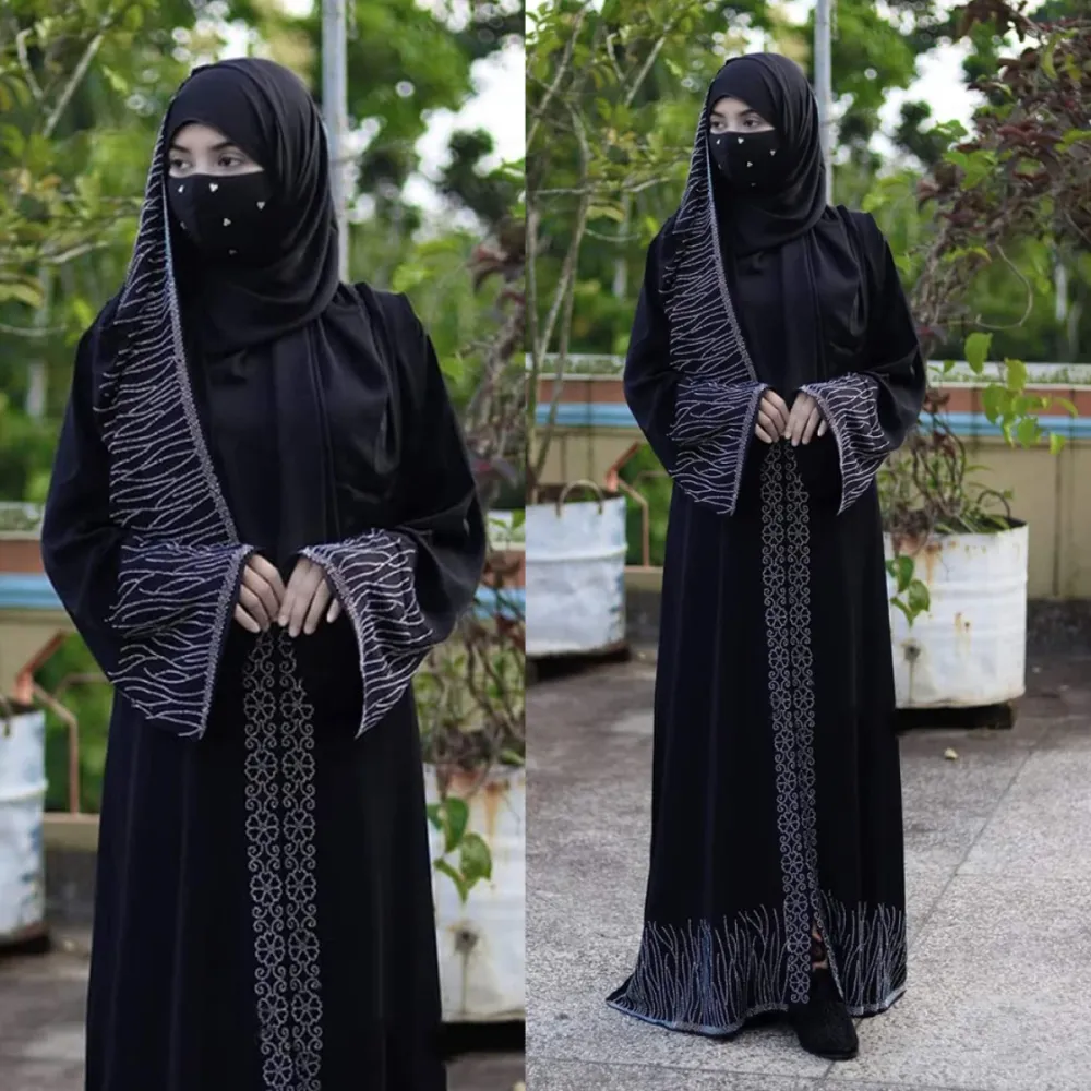 Black Embellished with Niqab Irani Abaya Borka