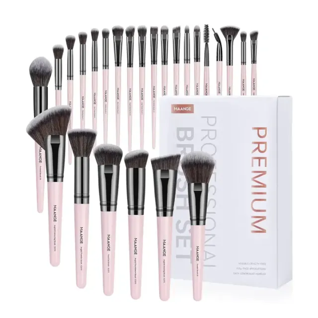 MAANGE 25Pcs Professional Premium Makeup Brush Set - Pink — Maange