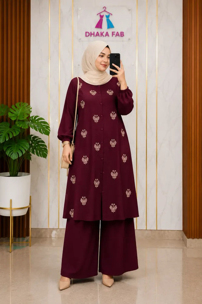 Butterfly Embroidery Co-Ord Set – Premium CEY Malaysian Cotton - Shopemart