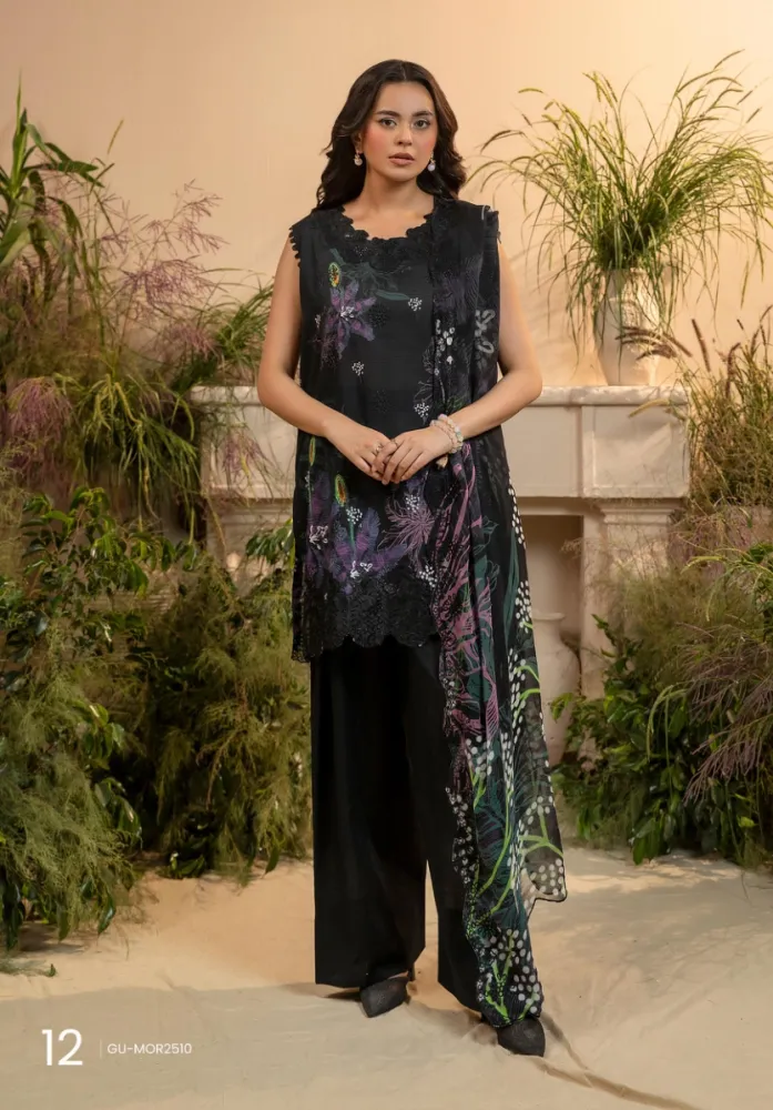 Gulljee Pakistani Organza Embroidered Digital Printed Lawn 3-Piece Suit - Shopemart 1