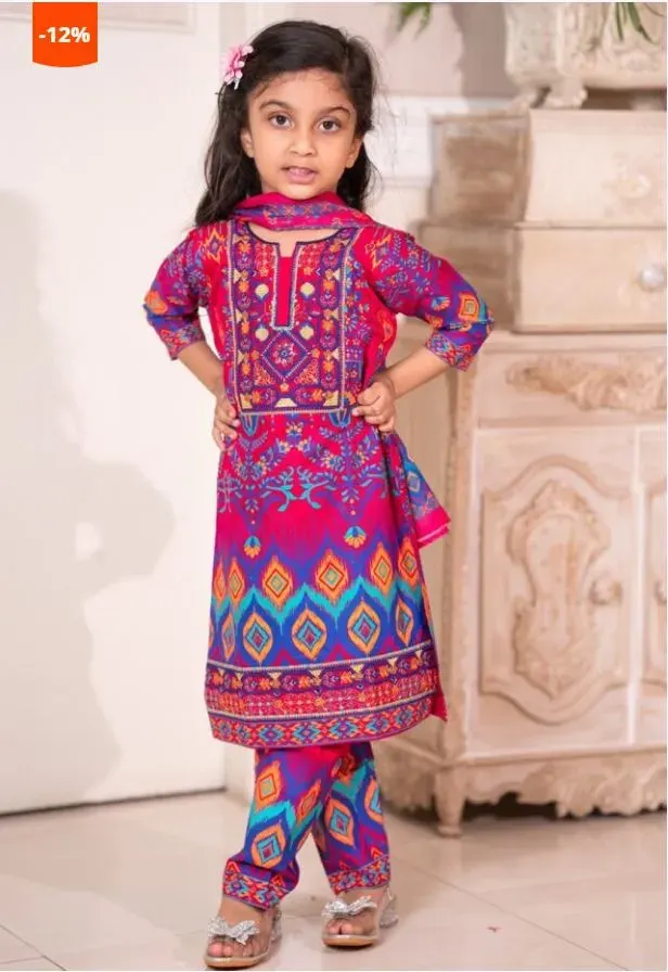 Baby Girl 3-Piece Salwar Kameez Set with Dupatta - Shopemart