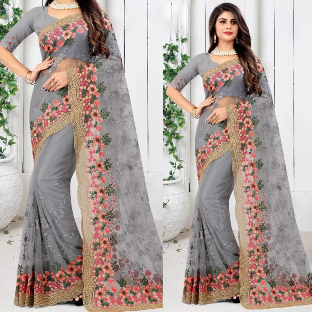 Georgette Embroidered Saree for Women S-4032 Ass