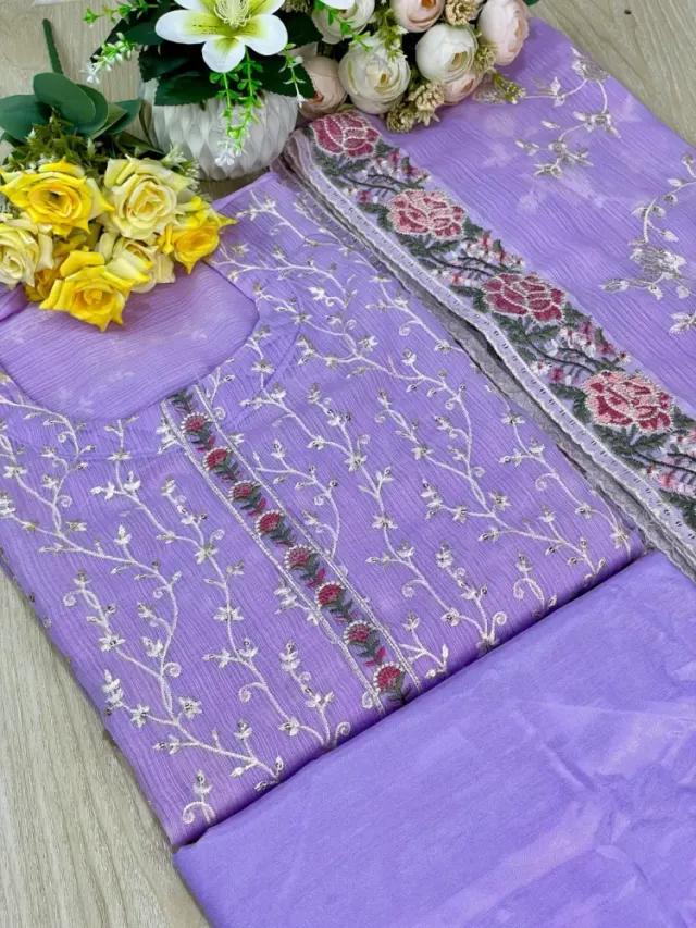 Premium Embroidered Shiffon Georgette 4-Piece For Women - Shopemart 1