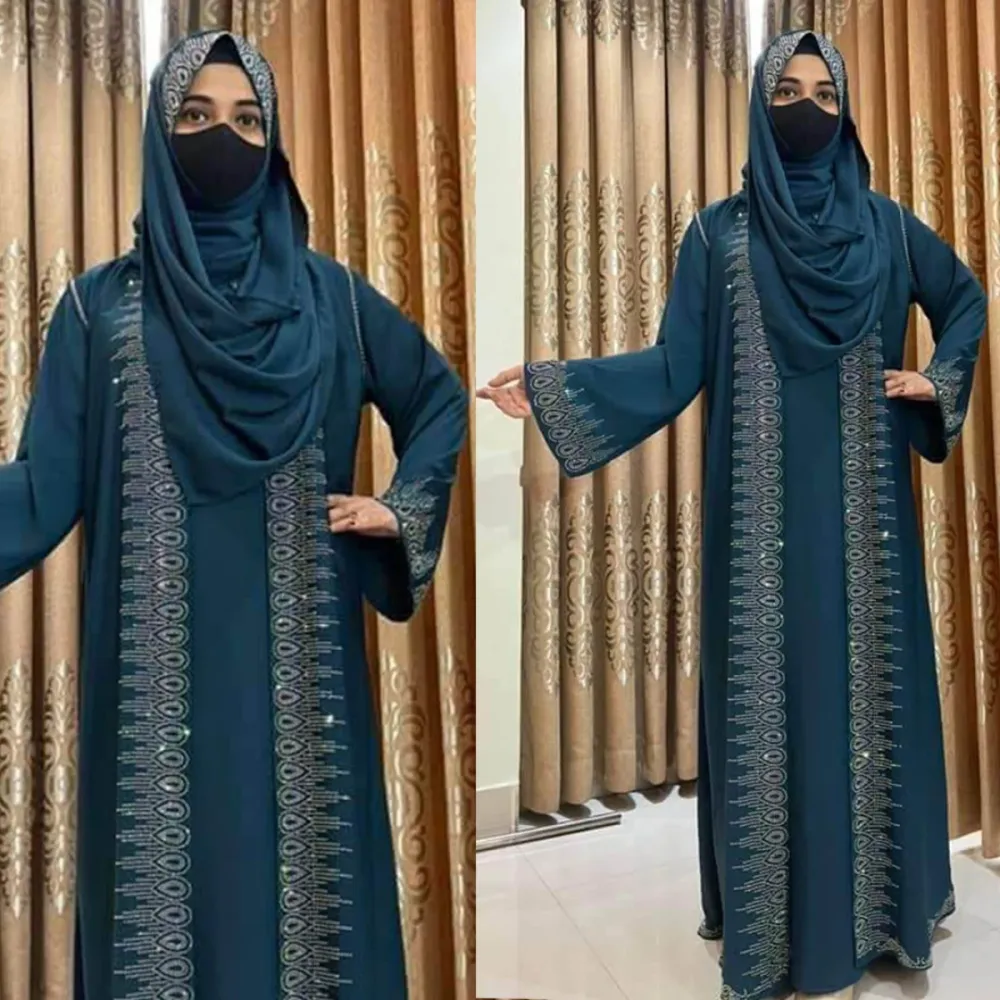 Teal Blue Stone Work with Niqab Irani Abaya Borka