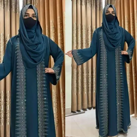Teal Blue Stone Work with Niqab Irani Abaya Borka