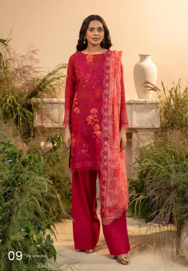 Gulljee Pakistani Organza Embroidered Digital Printed Lawn 3-Piece Suit - Shopemart 1