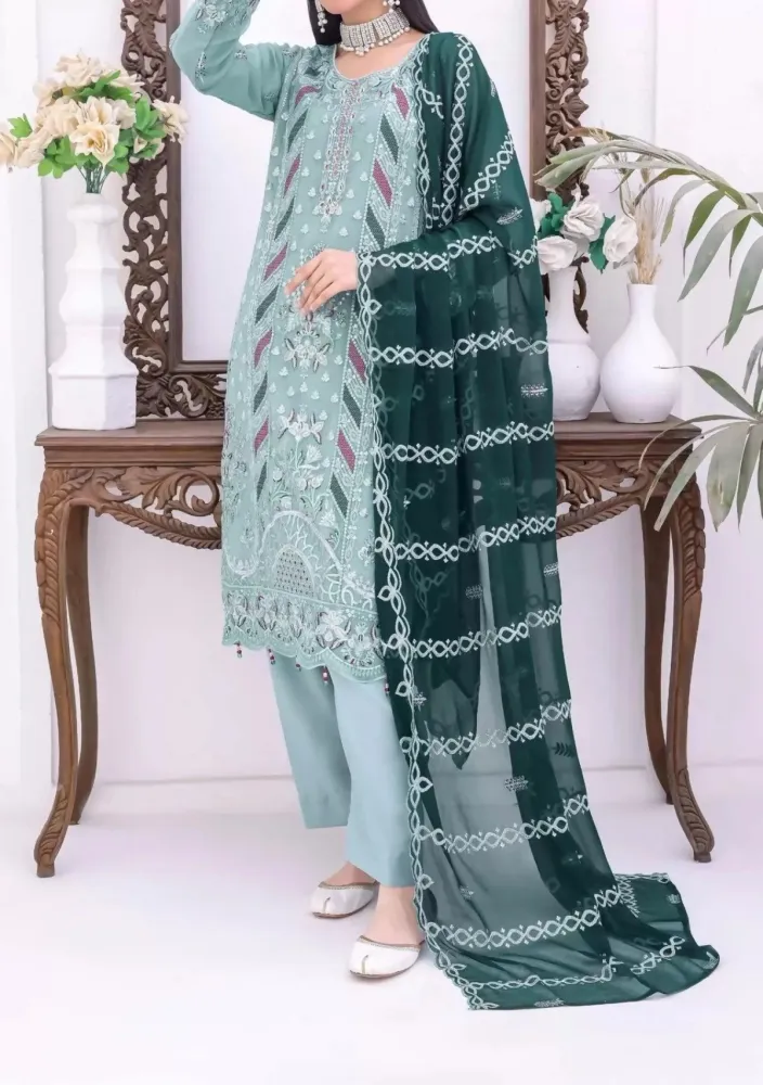 Pakistani Bin Hameed Horain Embroidered Unstitched Chiffon Three Piece - Cascade - Shopemart 1