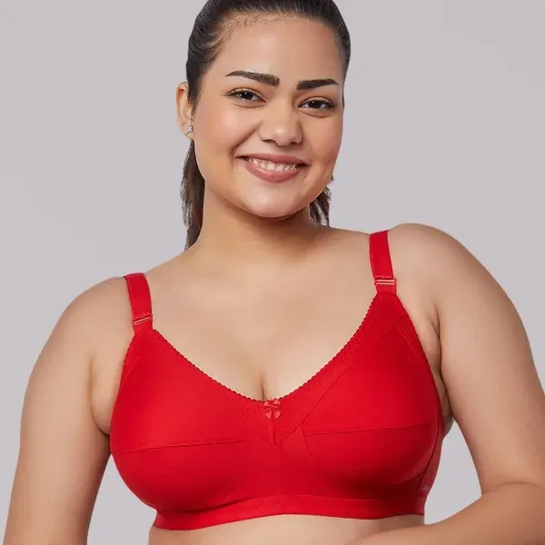 Red Non-Padded Plus Size Cotton Blend Bra for Women