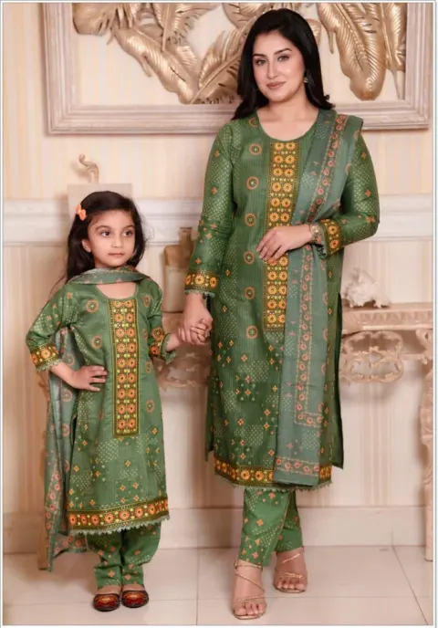 Mom & Daughter Matching Premium Cotton Three Piece Set - Shopemart