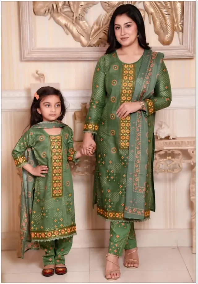 Mom & Daughter Matching Premium Cotton Three Piece Set - Shopemart