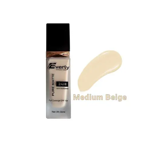 Everly Pure Matte Full Coverage Liquid Foundation 24H SPF15 - Medium Beige — EVERLY sunscreen