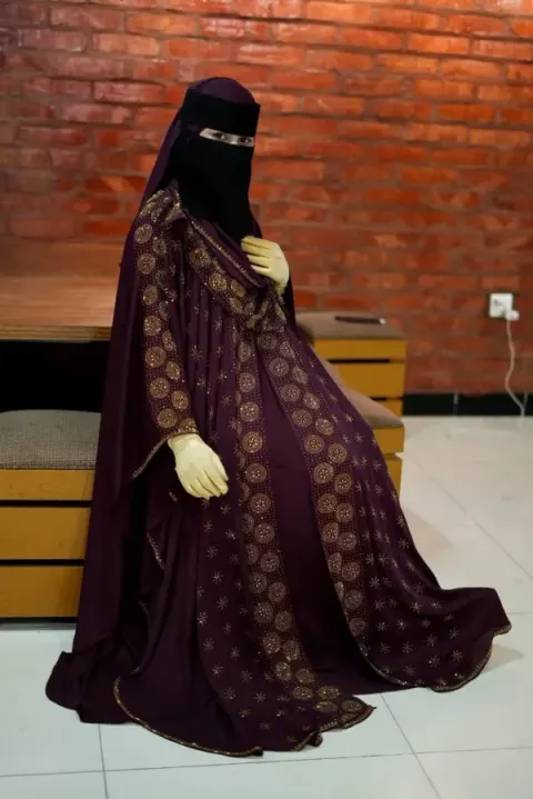 Maroon Premium Abaya Borka with DMC Stone Work & Matching Hijab