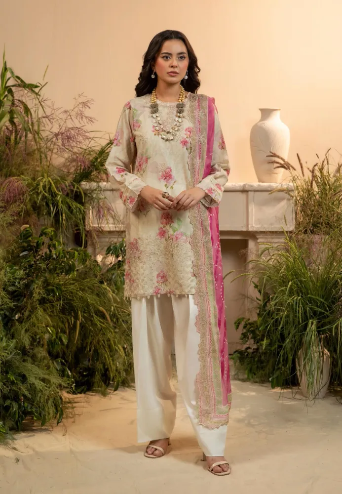 Gulljee Pakistani Organza Embroidered Digital Printed Lawn 3-Piece Suit - Shopemart 1