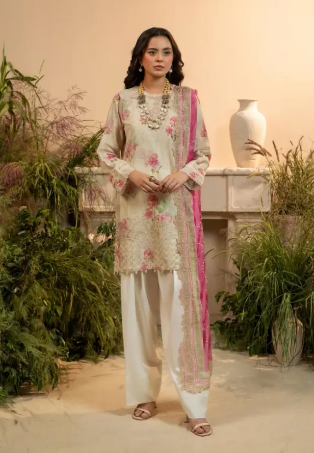Gulljee Pakistani Organza Embroidered Digital Printed Lawn 3-Piece Suit - Shopemart 1