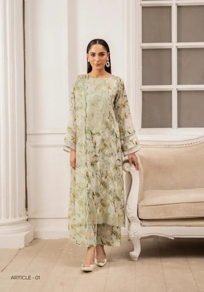 Gulljee Ziva Embroidered Digital Printed Lawn - Shopemart 1