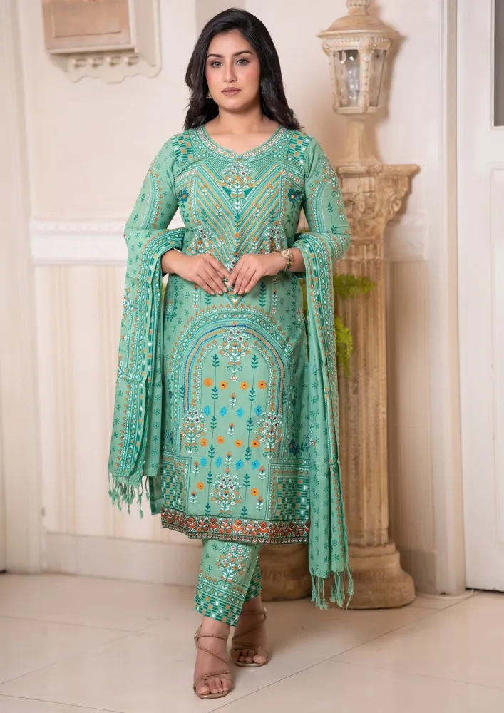 Noor Elegance Rewan Cotton Three Piece Set - Shopemart