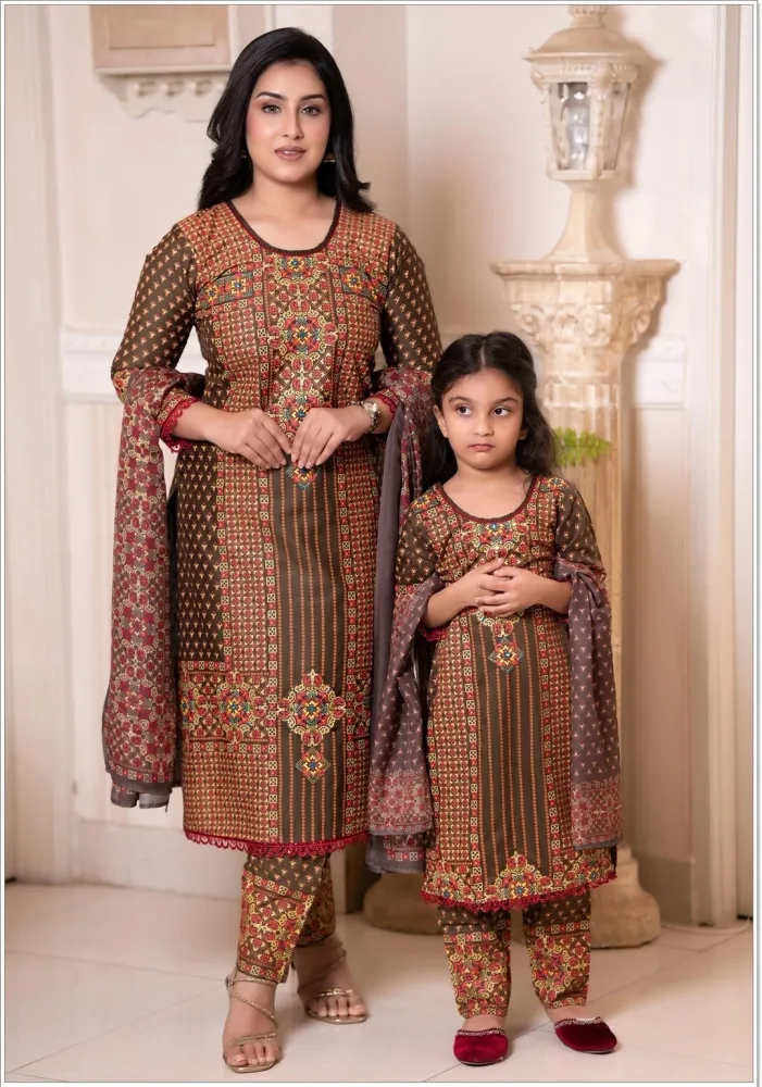 Mom & Daughter Matching Premium Cotton Three Piece Set - Shopemart