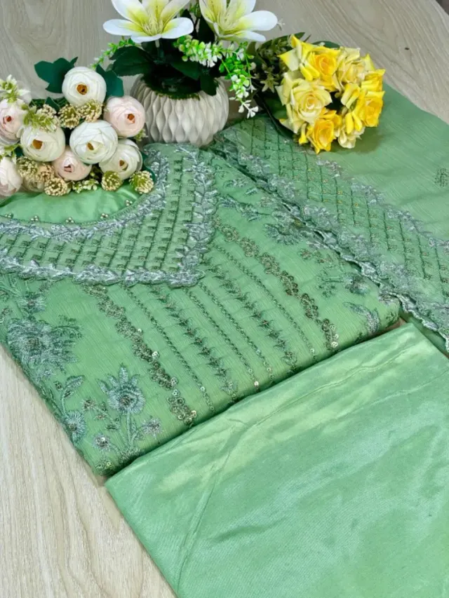 Turquoise Georgette Semi Stitched Salwar Suit - Shopemart 1
