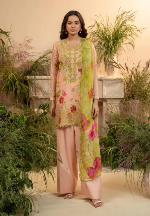 Gulljee Pakistani Organza Embroidered Digital Printed Lawn 3-Piece Suit - Shopemart 1
