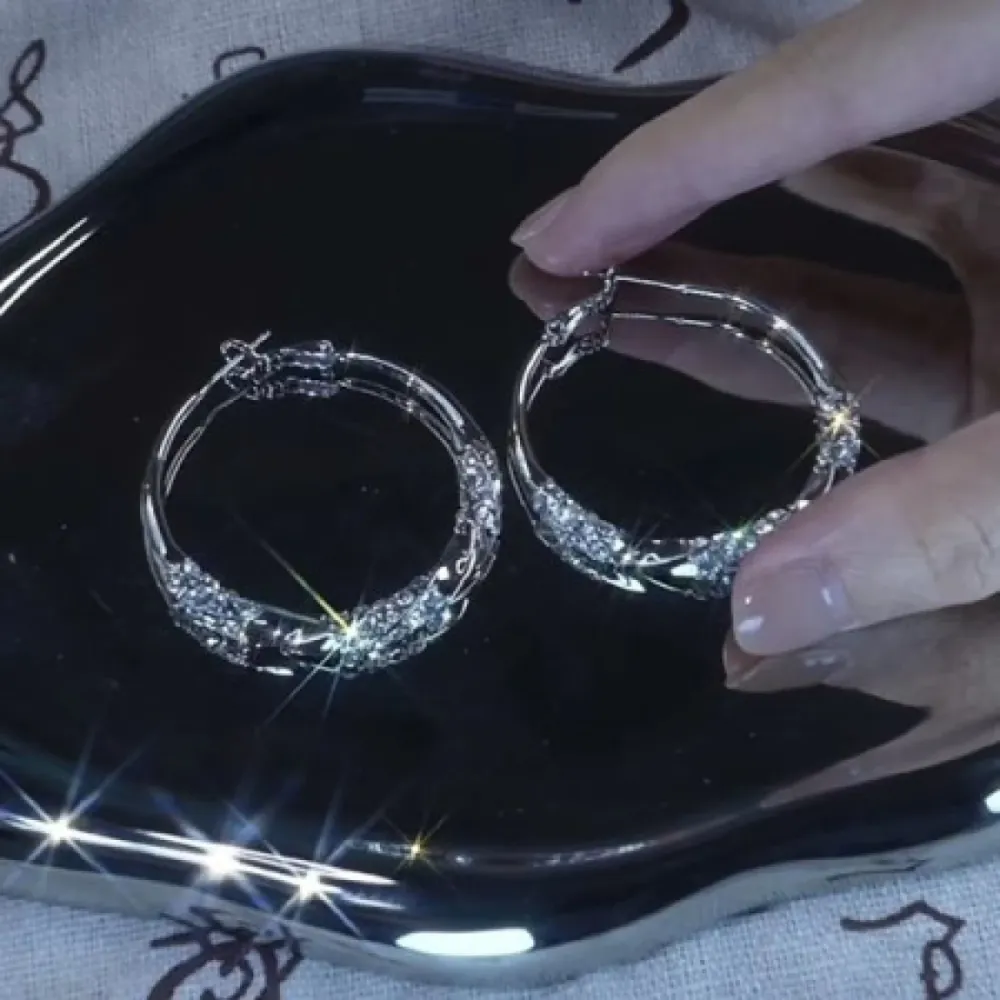 Silver Crystal Hoop Earrings -10139
