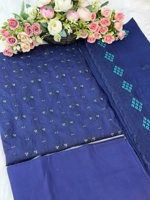 Elegant Embroidered Pure Cotton Three Piece - Shopemart 1