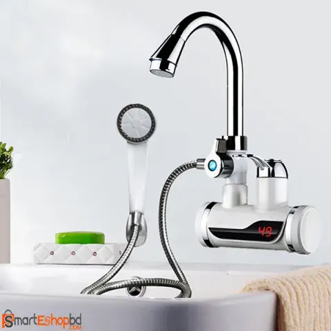 Temperature Display Instant Hot Water Tap With Shower Head Wall Fitting
