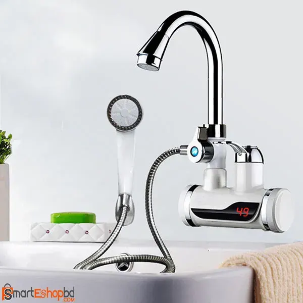 Temperature Display Instant Hot Water Tap With Shower Head Wall Fitting