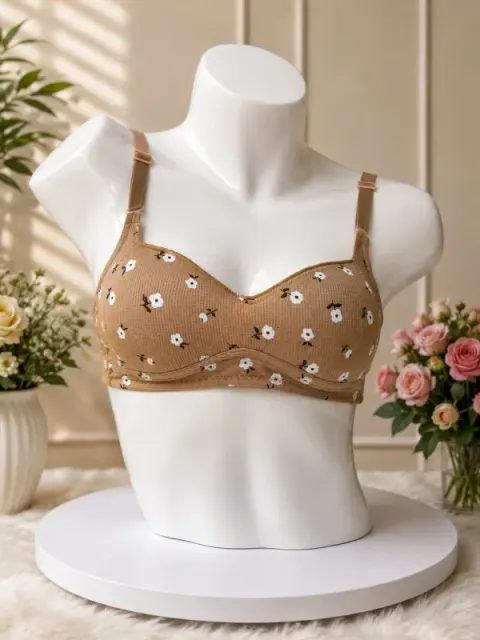 Brown Premium Floral Wireless Padded Bra | Soft Comfort Everyday Bra