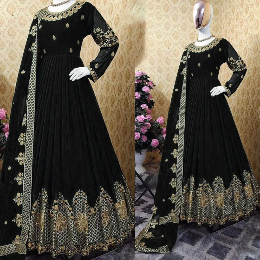 Black Georgette Semi Stitched Salwar Suit - Shopemart