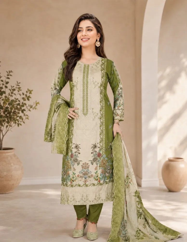 Premium Soft Cotton Digital Print, Embroidered & Sequin Work 3-Piece Salwar Kameez - Shopemart