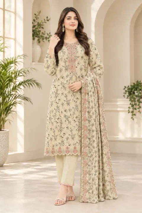 Pistachio Green Soft Cotton Digital Print Embroidered 3-Piece Salwar Kameez