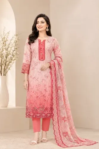 Light Pink Soft Cotton Digital Print Embroidered 3-Piece Salwar Kameez
