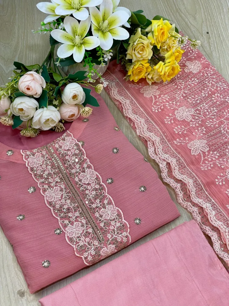 Premium Embroidered Shiffon Georgette 4-Piece For Women - Shopemart 1