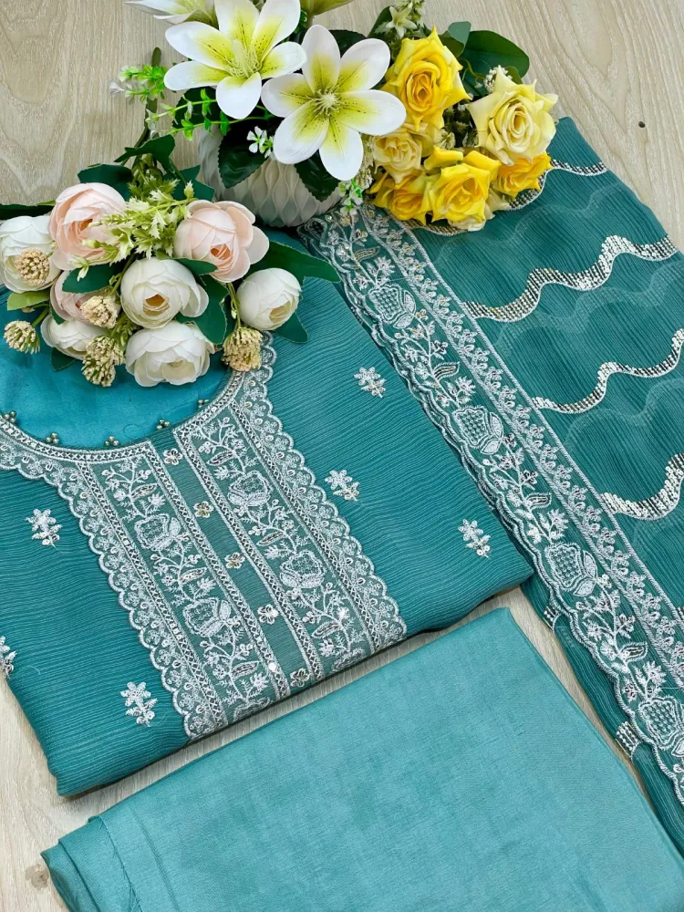 Premium Embroidered Shiffon Georgette 4-Piece For Women - Shopemart 1